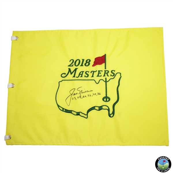 Jack Nicklaus Signed 2018 Masters Embroidered Flag with Years Won Notation JSA ALOA