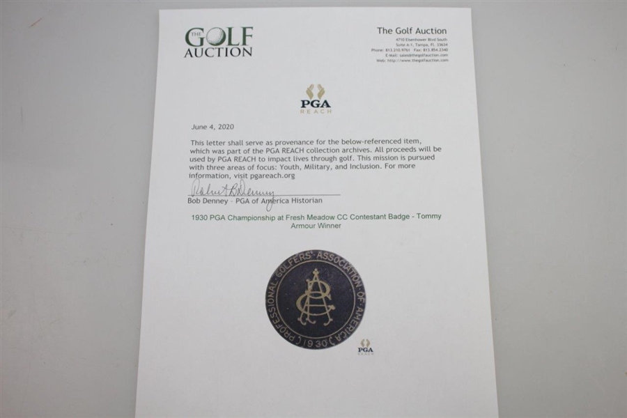 1930 PGA Championship at Fresh Meadow CC Contestant Badge - Tommy Armour Winner