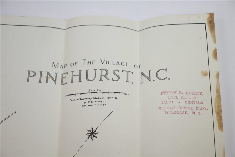 1940 Revised Map of the Village of Pinehurst, NC From a Resurvery Made in 1925-26