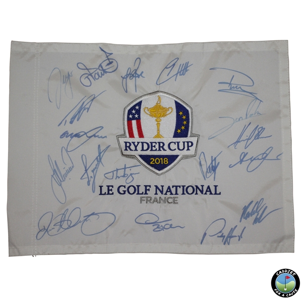 2018 Ryder Cup at Le Golf National European Team Signed Embroidered Flag JSA ALOA