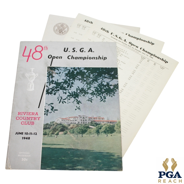 1948 US Open at Riviera Country Club Official Program with Pairing Sheets - Ben Hogan Winner