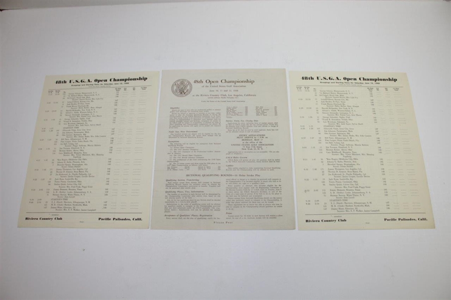 1948 US Open at Riviera Country Club Official Program with Pairing Sheets - Ben Hogan Winner