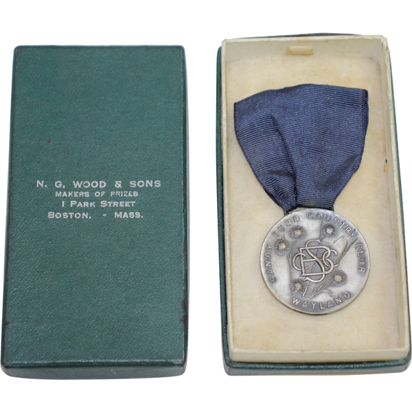 1931 Sandy Burr CC Sterling Silver Medal for Breaking Par Won by Ralph Thomas with Original Display Box