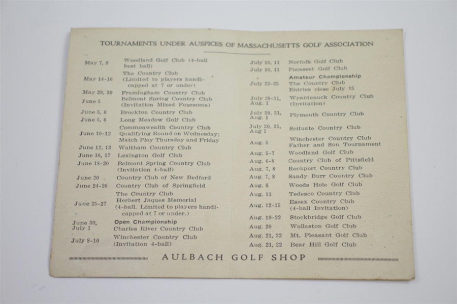 1925 Massachusetts Golf Association Golf Tournaments Booklet - Aulbach Golf Shop