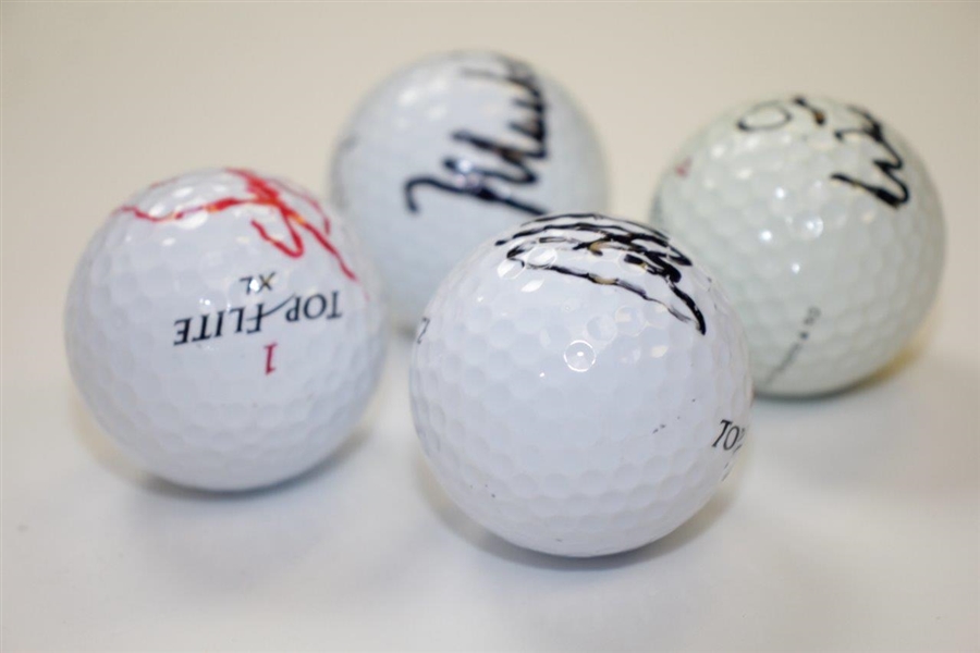 Masters Champs Zoeller, Stadler, O'Meara, & Woosnam Signed Golf Balls JSA ALOA