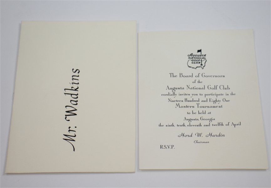 Bobby Wadkins' 1981 Masters Tournament Invitation from Augusta National Golf Club