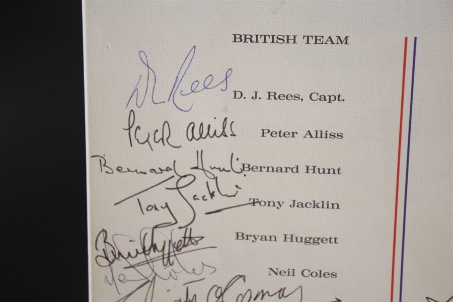 1967 Ryder Cup Victory Dinner Menu Signed by Both Teams - Framed JSA ALOA