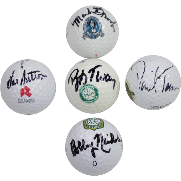 PGA Champions Brooks, Nichols, Tway, Toms, & Sutton Signed Logo Golf Balls of Win Site JSA ALOA