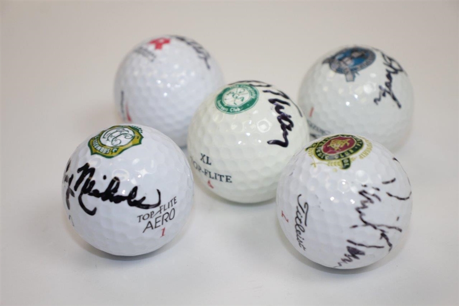 PGA Champions Brooks, Nichols, Tway, Toms, & Sutton Signed Logo Golf Balls of Win Site JSA ALOA
