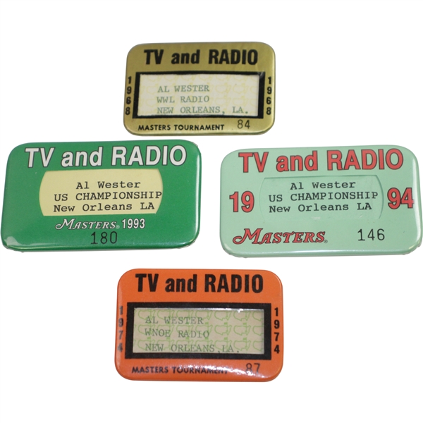 1968, 1974, 1993, & 1994 Masters Tournament TV & Radio Pinback Badges