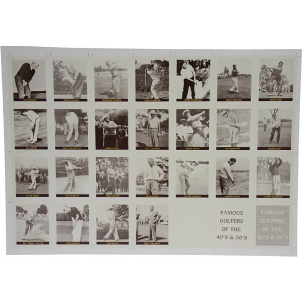 Uncut Golf Card Sheet 'Famous Golfers of the 40's & 50's'