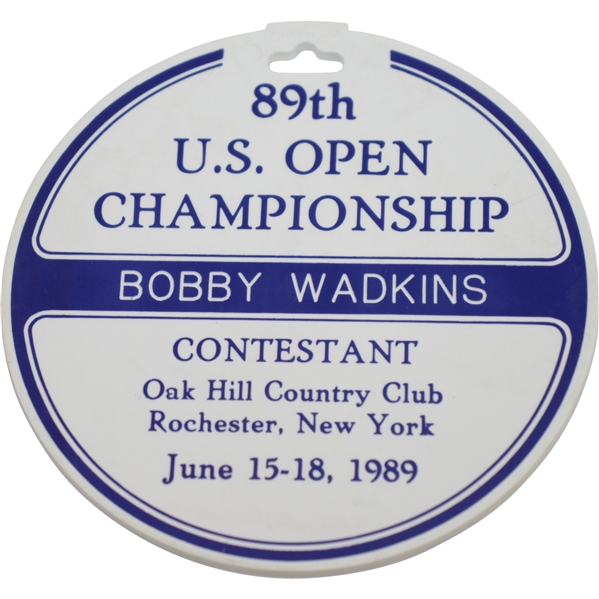 1989 US Open at Oak Hill CC Contestant Bag Tag Issued to Bobby Wadkins