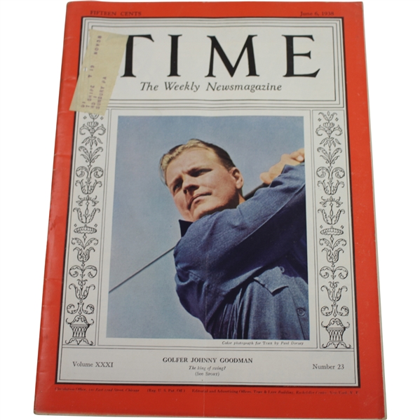1938 Time Weekly Magazine with Johnny Goodman on Cover - June 6th