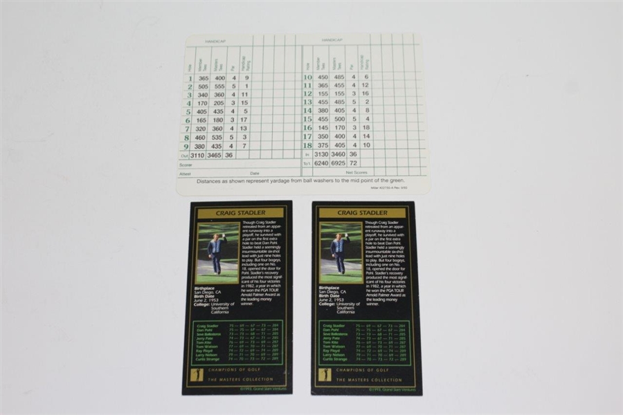 Craig Stadler Signed Augusta National Golf Club Scorecard & Two Grand Slam Ventures Cards JSA ALOA