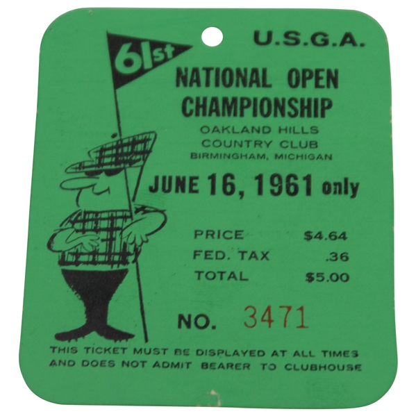 1961 US Open at Oakland Hills CC Second Rd Ticket #3471 - Gene Littler Winner