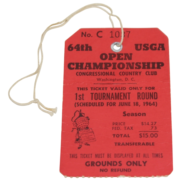1964 US Open at Congressional CC First Rd Ticket #C1037 - Ken Venturi Winner