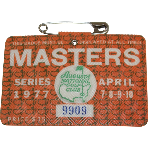 1977 Masters Tournament Series Badge #9909 - Tom Watson Winner