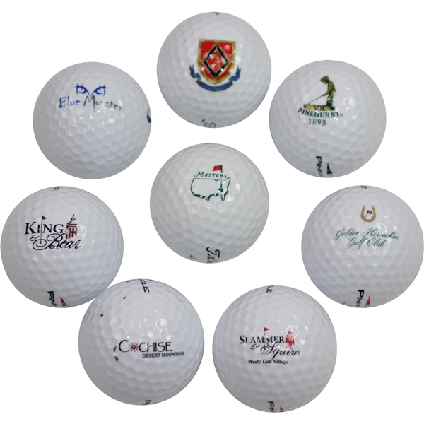 Eight Course Logo Golf Balls Including Classic Masters Logo Golf Ball