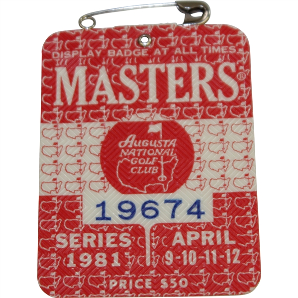 1981 Masters Tournament Series Badge #19674 - Tom Watson Winner