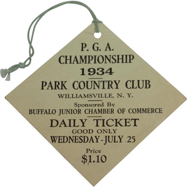 1934 PGA Championship at Park Country Club Wednesday Ticket - Paul Runyan Winner