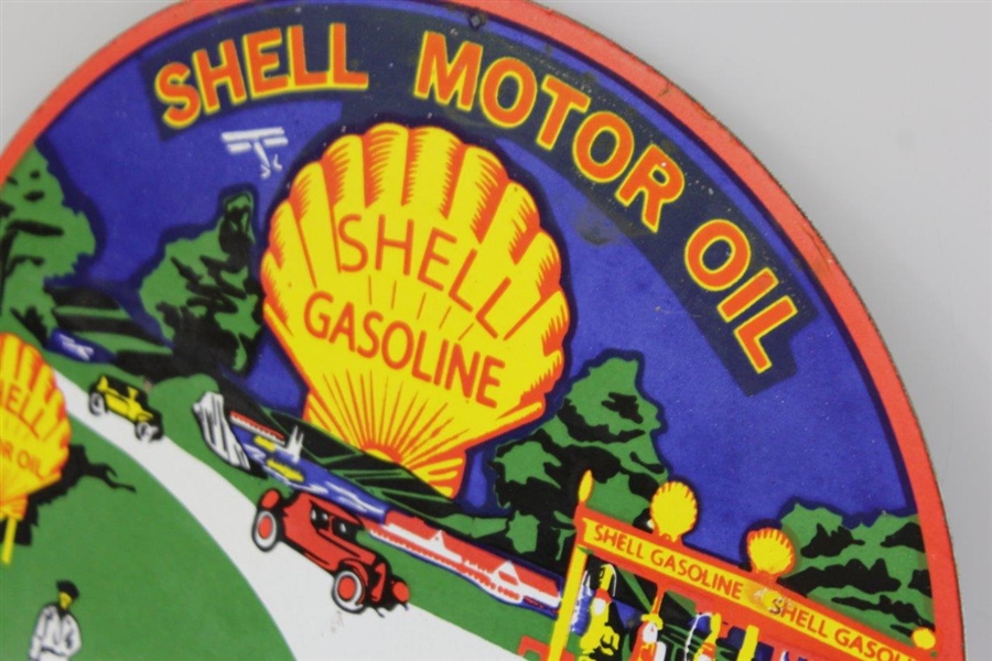 Vintage 1929 Metal Shell Gasoline Motor Oil Golf Themed Advertising Sign