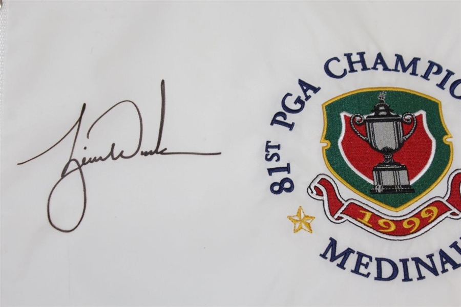 Tiger Woods Signed 1999 PGA at Medinah Embroidered White Flag Ltd Ed 33/500 UDA #BAM54433 