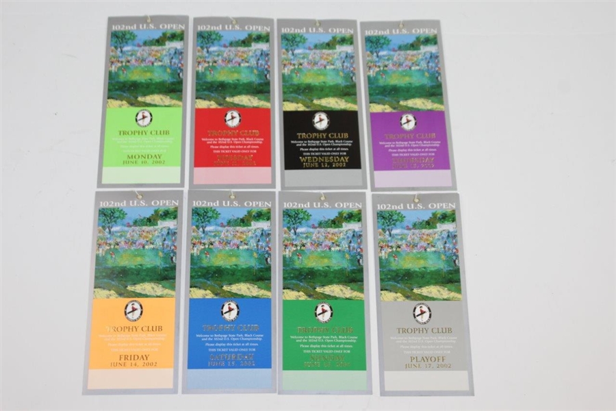 2002 US Open at Bethpage Black Full Ticket Set with Official Scorecard - Tiger Win!