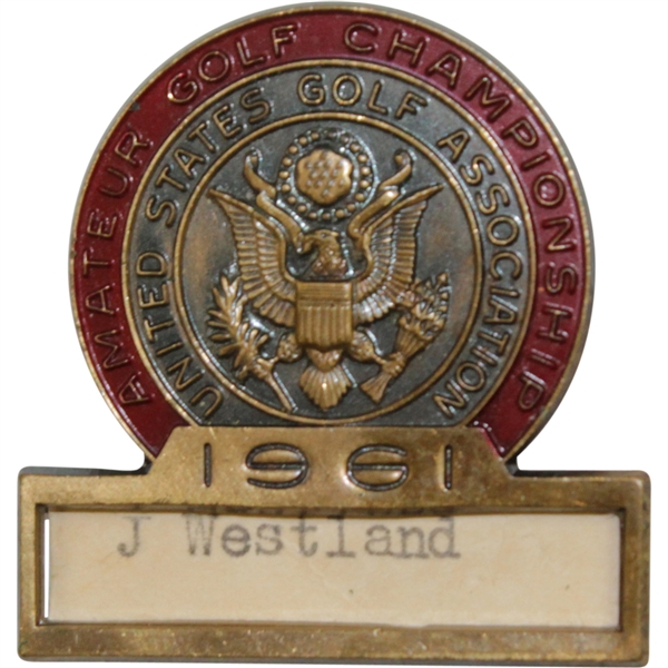 Jack Westland's 1961 US Amateur at Pebble Beach Contestant Badge - Jack Nicklaus Winner