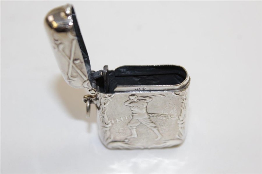 Circa 1900 Sterling Silver Match Safe with Raised Relief Image of Golfer on Both Sides