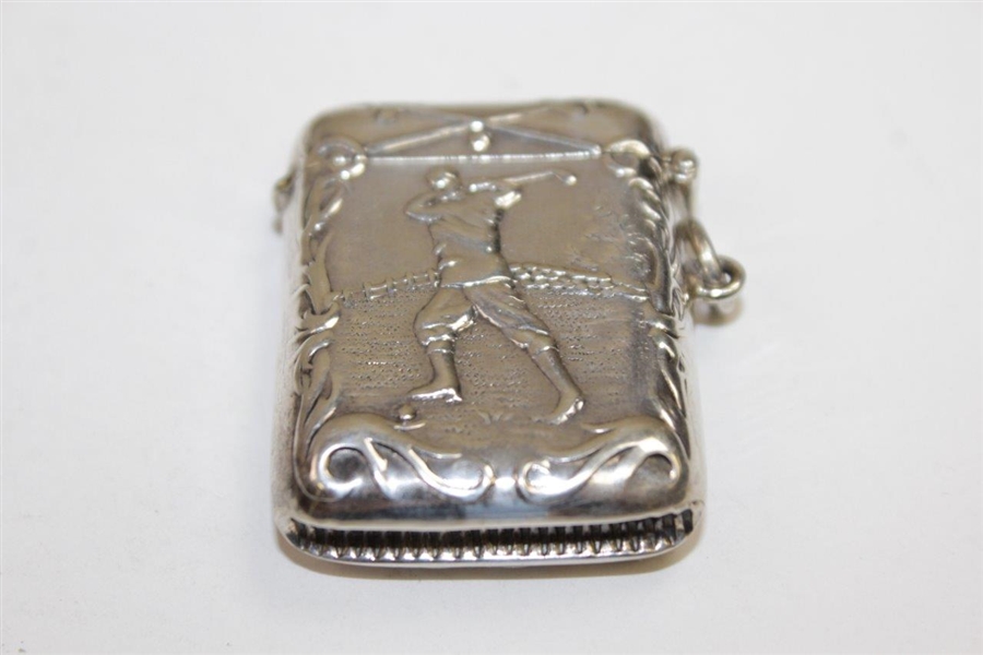 Circa 1900 Sterling Silver Match Safe with Raised Relief Image of Golfer on Both Sides