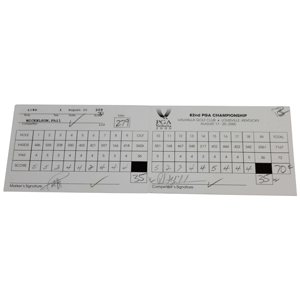 Phil Mickelson & Paul Azinger Signed Official 2000 PGA Championship at Valhalla Scorecard JSA ALOA