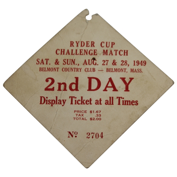 Demaret, Snead, Nelson, & Mangrum Signed 1949 Ryder Cup 2nd Day Ticket JSA FULL #BB50944
