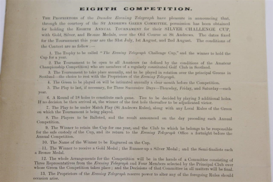 1902 Evening Telegraph Annual Challenge Cup Tournament at St. Andrews Notice