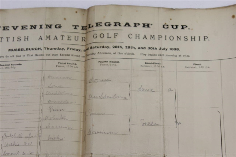 1898 'Evening' Telegraph Cup Scottish Amateur Golf Championship at Musselburgh Bracket/Pairing Sheet