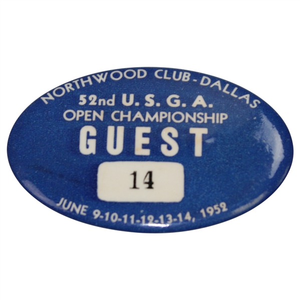1952 US Open at Northwood Country Club Dallas Guest Badge #14 - Julius Boros Winner