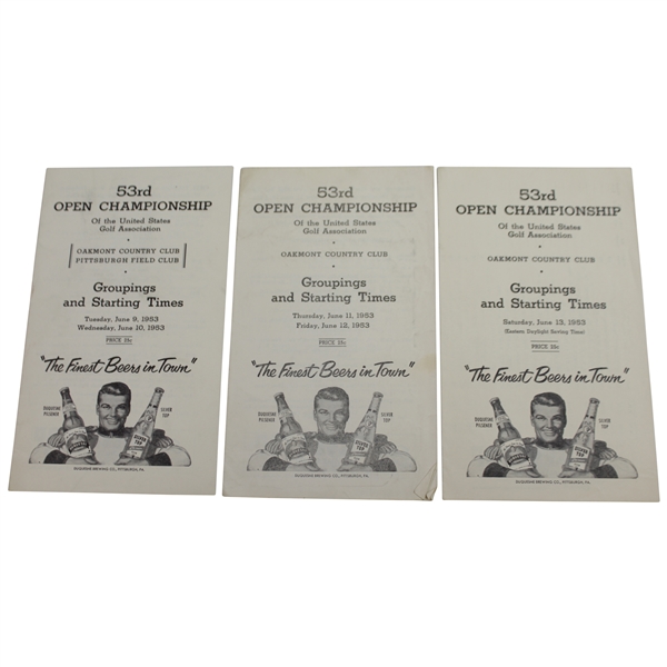 1953 US Open at Oakmont Official Groups & Starting Times (Tues-Sat) - Ben Hogan Winner