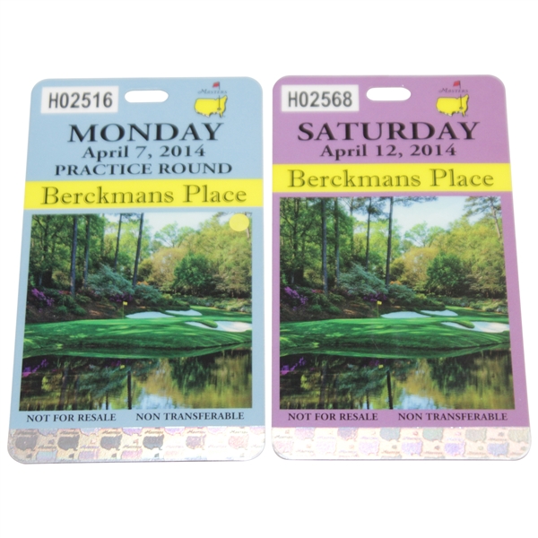 2014 Masters Tournament Berckmans Place Monday & Saturday Badges