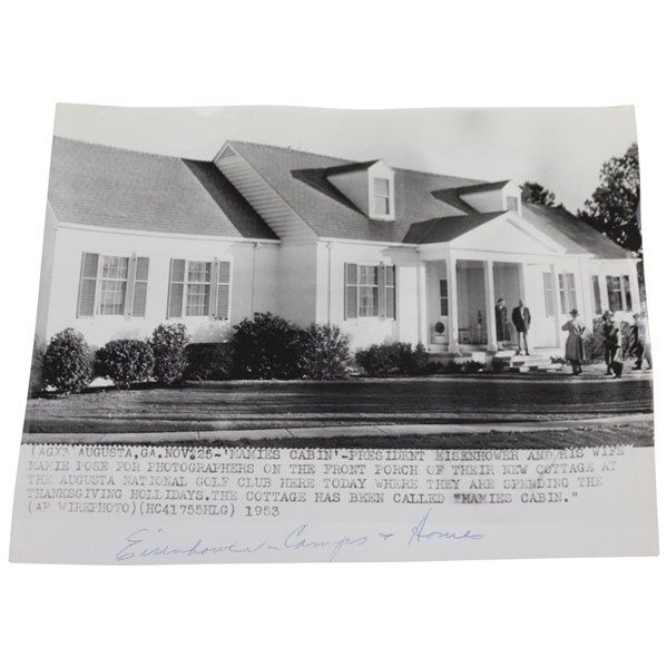 1953 President Eisenhower & Augusta National with 'Mamie's Cabin' Wire Photo - Thanksgiving