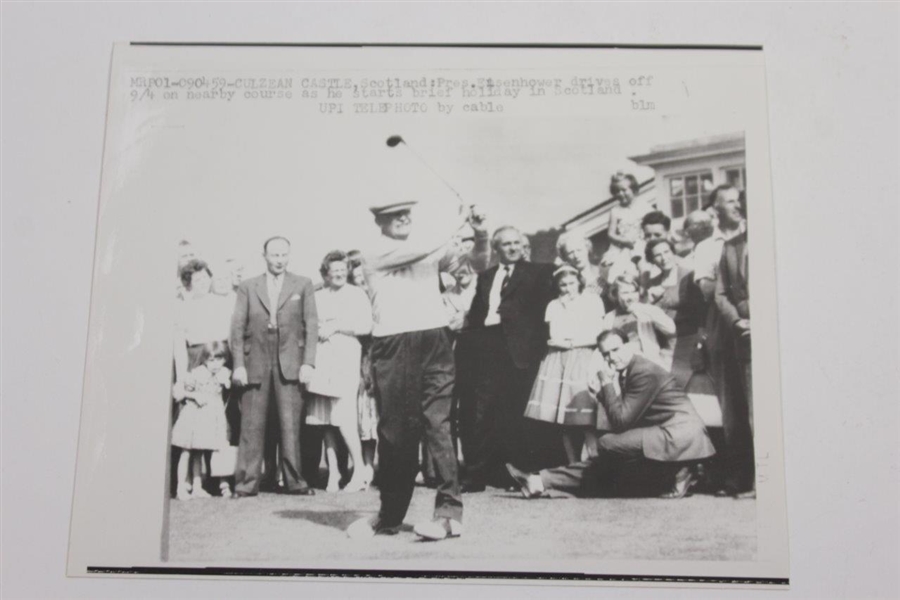 Three President Eisenhower Wire Photos - Scotland, Newport CC, & Augusta - 1952, '57, & '59