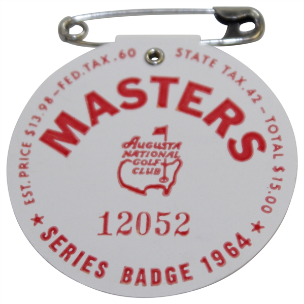 1964 Masters Tournament SERIES Badge #12052