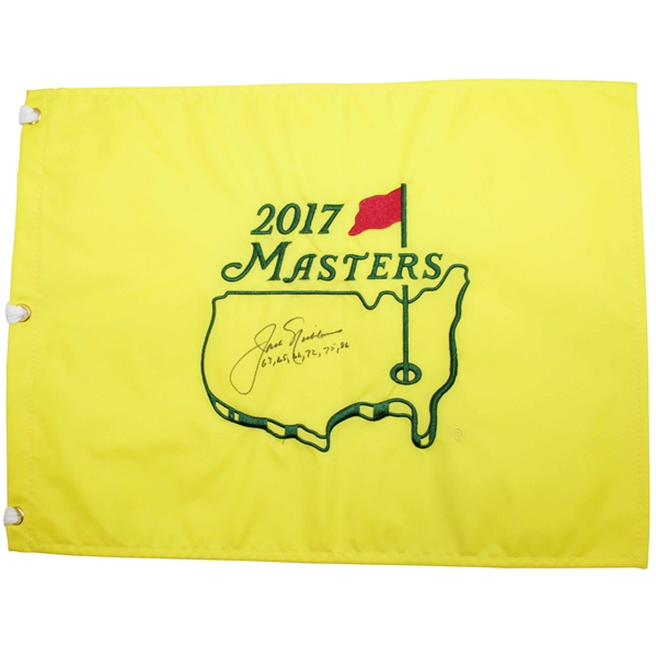 Jack Nicklaus Signed 2017 Masters Embroidered Flag with Years Won Notation JSA ALOA