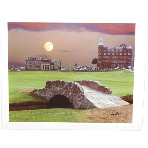 St Andrews The Old Course R&A Clubhouse & Swilken with Moon Mounted 16x20 Photo