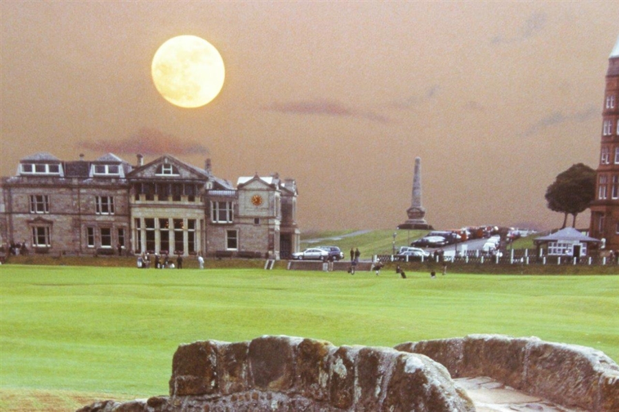 St Andrews The Old Course R&A Clubhouse & Swilken with Moon Mounted 16x20 Photo