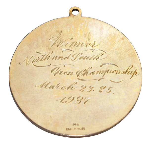 Horton Smith's 1937 North & South Open Championship Winner's 14k Balfour Medal