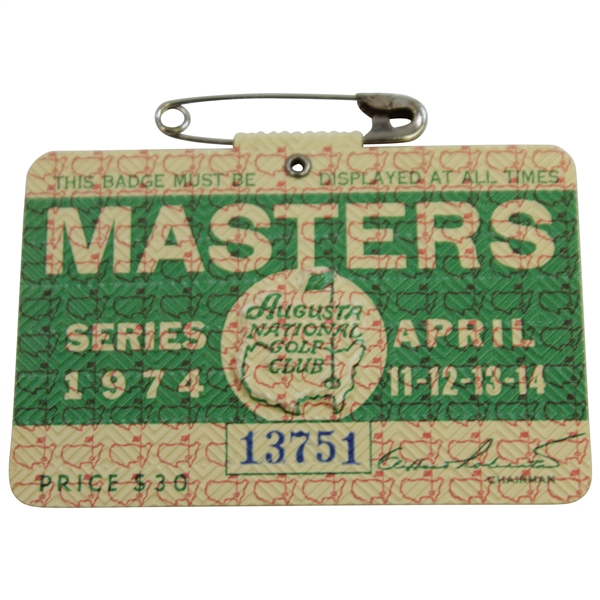 1974 Masters Tournament SERIES Badge #13751 - Gary Player Winner