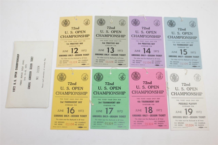 1972 US Open Championship at Pebble Beach Complete Ticket Set #01324 - Nicklaus Win