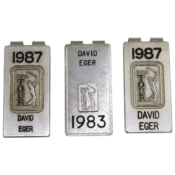 Three (3) David Eger Sterling PGA Tour Money Clips - 1987(x2) & 1983
