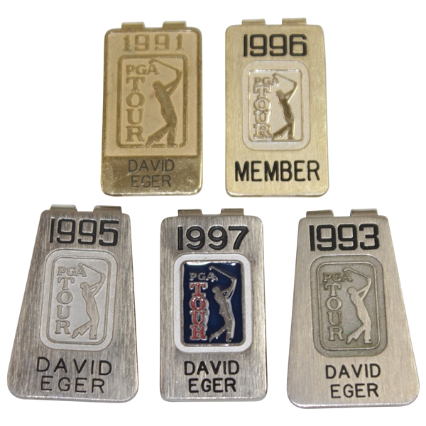 Five (5) David Eger PGA Tour Money Clips - 1991, 1993, 1995-1997