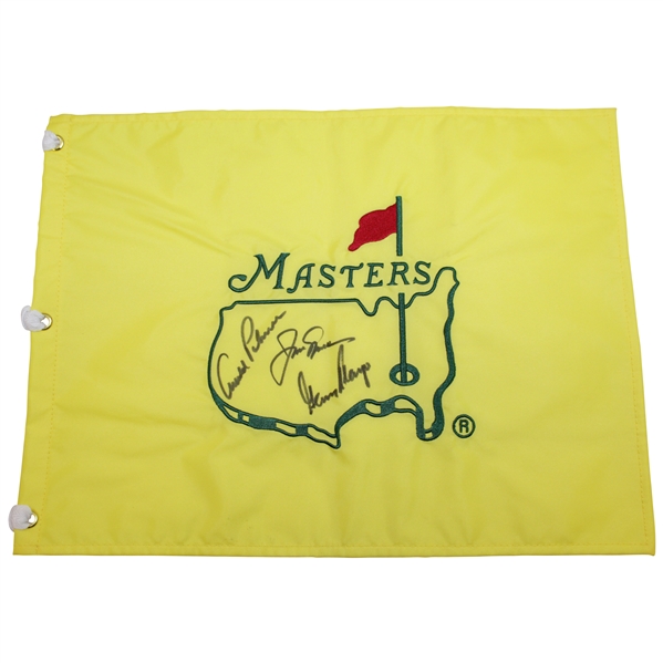Palmer, Nicklaus, & Player 'Big Three' Signed Undated Masters Embroidered Flag JSA ALOA