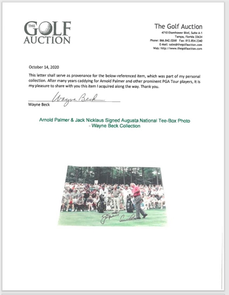 Arnold Palmer & Jack Nicklaus Signed Augusta National Tee-Box Photo - Wayne Beck Collection JSA ALOA